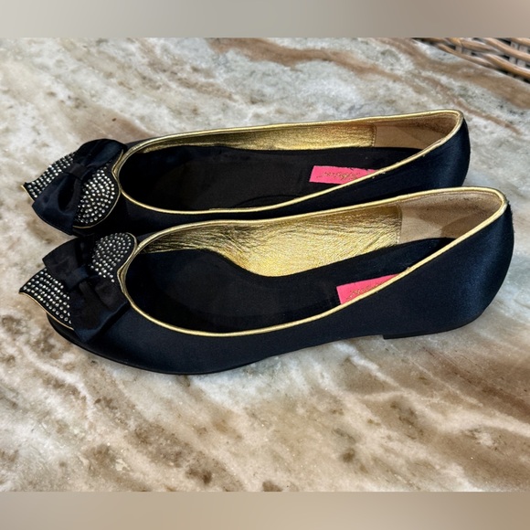 Women’s BETSEY JOHNSON black/gold rhinestone ballet flats- Size 8.5 - Picture 6 of 7